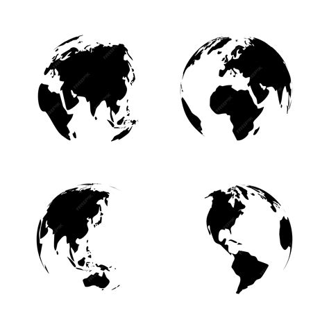 Premium Vector Globe Silhouette Hemisphere With Continents In Set