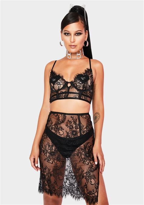 Two Piece Lace Lingerie Skirt Set Black Dolls Kill