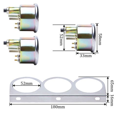 2 52mm Universal 12V DC Car Triple Gauge Kit Oil Pressure Water Temp