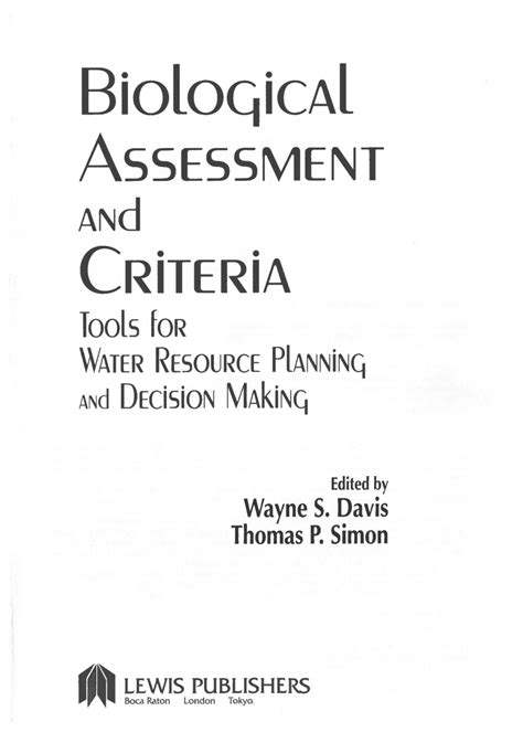 Pdf Biological Assessment And Criteria Tools For Water Resource Planning And Decision Making