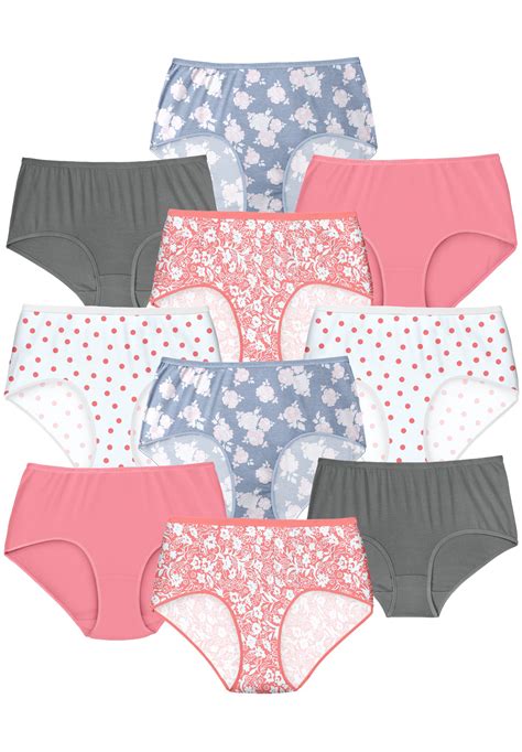 Comfort Choice Womens Plus Size Cotton Brief 10 Pack