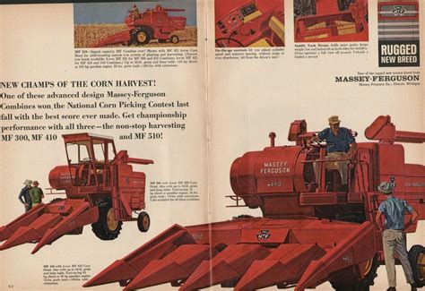 1965 2pg Print Ad Of Massey Ferguson Mf 300 410 Combine Farm Tractor Ebay