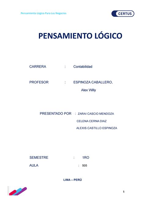 Pensamiento logico para negocios 1 PENSAMIENTO LÓGICO CARRERA