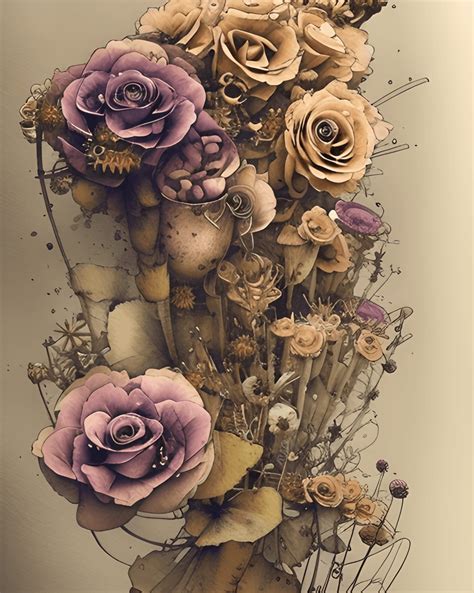 Muted Color Watercolor Steampunk Flowers Creative Fabrica