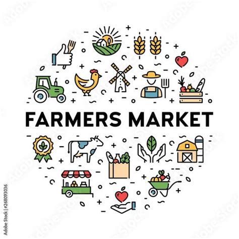 Vector Farmers Market Icon Set In 2024 Farmers Market Icon Set Farmer