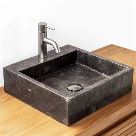 Lavabo Da Appoggio Monoforo X Cm In Marmo Nero Lucido Artizan