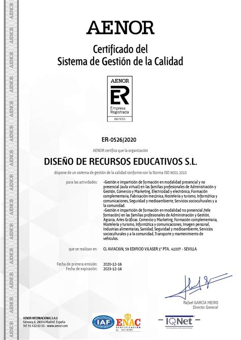 certificado de calidad dred