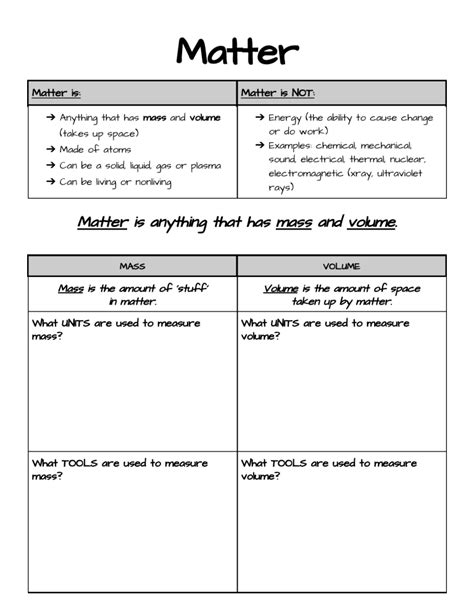 Matter Mass Volume Notes