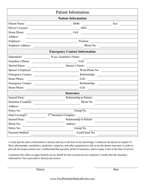 Printable Patient Information Form Printable Forms Free Online