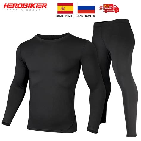 Herobiker Fleece Lined Thermal Underwear Set Motorcycle Skiing Base