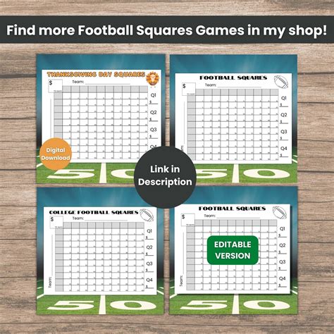 Editable 25 Football Squares Game Printable, Football Fundraiser ...