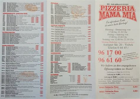 Speisekarte Von Pizzeria Mama Mia Visbek