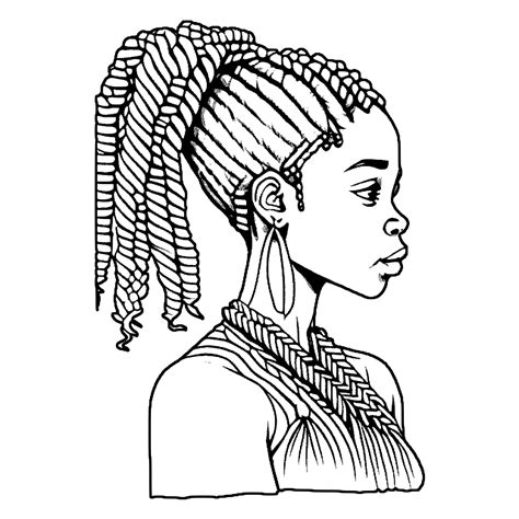 African American Girl With Long Braids Coloring Page Creative Fabrica