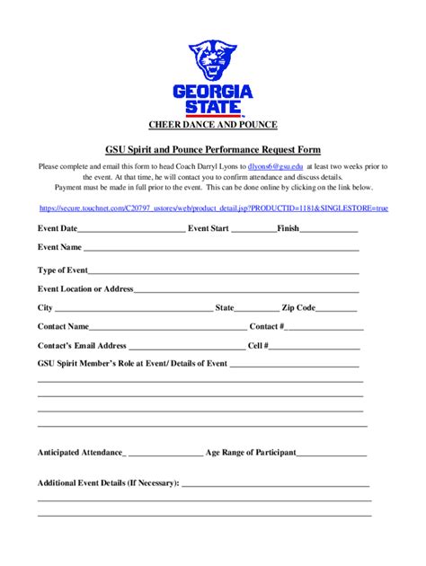 Fillable Online GSU Spirit And Pounce Performance Request Form Fax