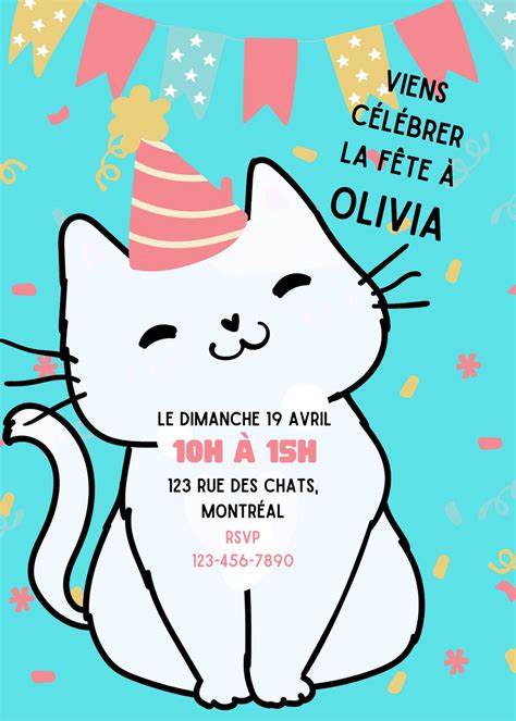 Editable Cat Birthday Invitation Etsy