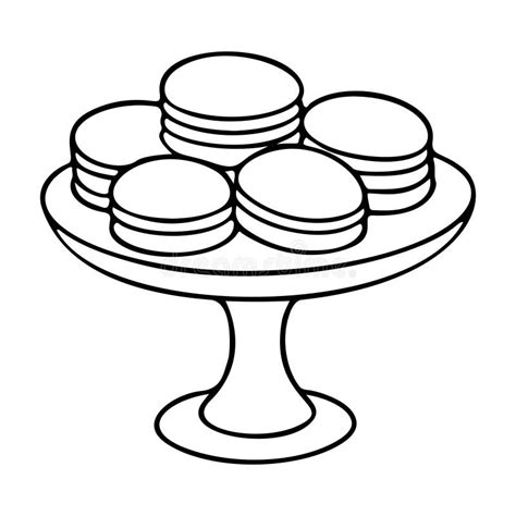 Cookies in Serving Tray Outline Icon Line Art, Black and White Doodle ...