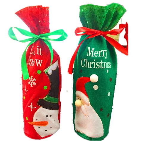 2PCS Wine Bottle Cover Bags Present Bag Merry Santa Claus Christmas