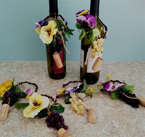 Set Of 6 Wine Bottle Toppers Bridal Shower Centerpieces Pansy Etsy