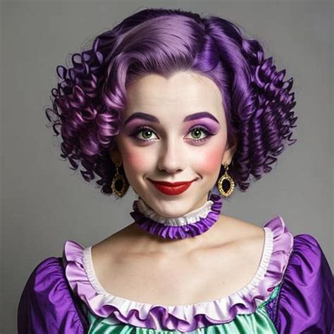 A Pretty Female Clown Wearing Purple Short Curly