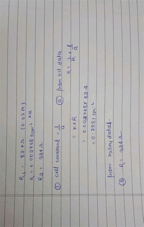 The Resistance And Conductivity Of 0 02 M KCI Solution Are 82 4 Ohm And