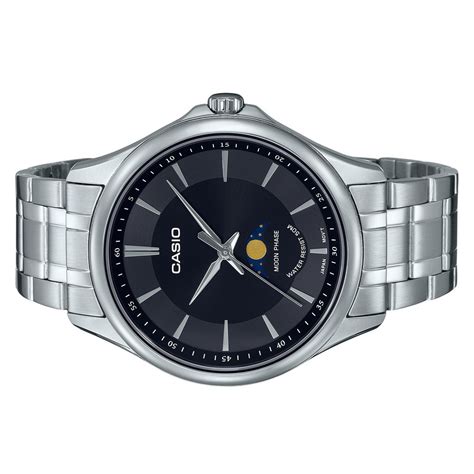 Casio Standard Analog Moon Phase Black Dial Quartz MTP M100D 1A Men S Watch