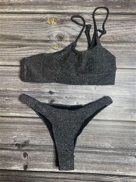 Shein Black Glittery One Sided Bikini Women S Fashion Swimwear