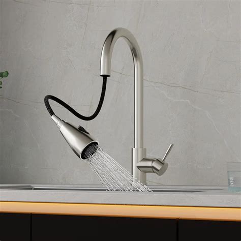 Black Kitchen Faucet Flexible Pull Out 2 Modes Nozzle Hot Cold Water