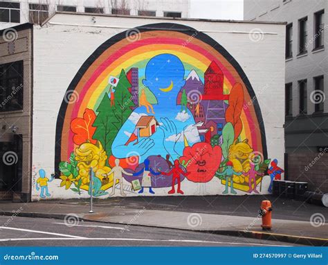 Mural In Downtown Portland Oregon Editorial Photography Image Of