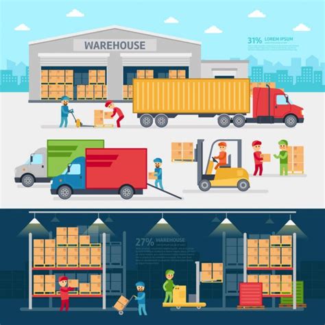 Warehouse Flat Banner Set Stock Vector Macrovector