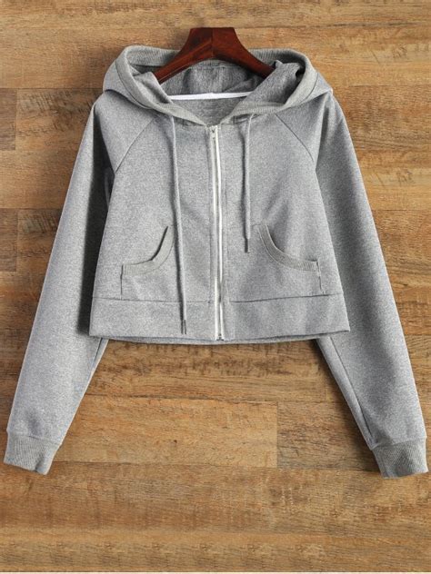 [27 Off] 2021 Hooded Cropped Jacket In Gray Zaful