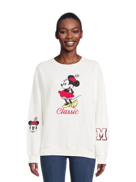 Minnie Mouse Womens Chenille Patch Sweatshirt With Long Sleeves Sizes