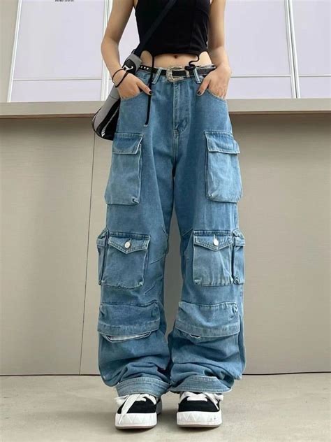 Buy Y2k Multi Pocket Jeans Shoptery High Fashion Street Style