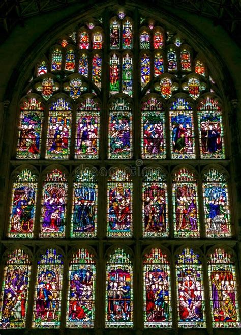 Arched Stained Glass Windows In Canterbury Cathedral England Editorial