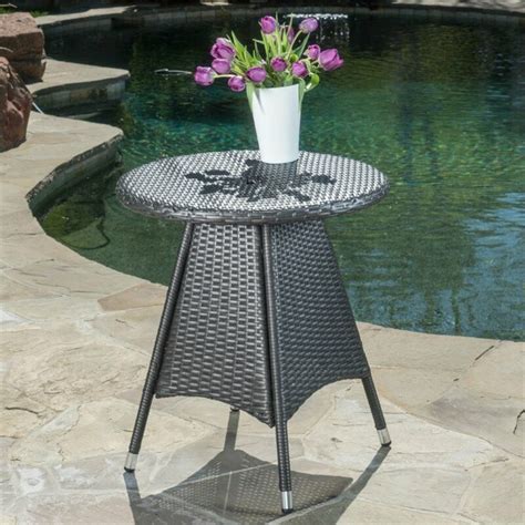 Noble House Corsica Round Wicker Patio Dining Table In Gray Ebay