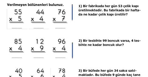 3 SINIF ÇARPMA İŞLEMLERİ VE PROBLEMLER 2