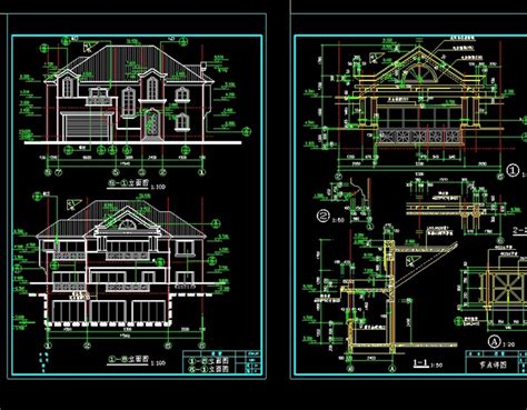 美式独栋别墅全套cad施工图 原创