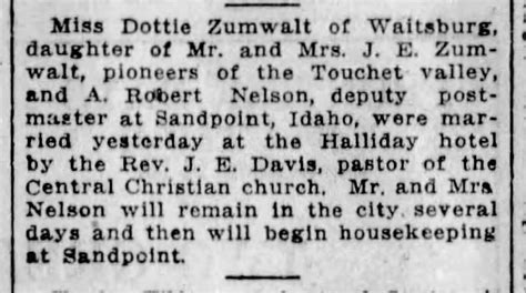 Marriage Dottie Zumwaldt A Robert Nelson ™