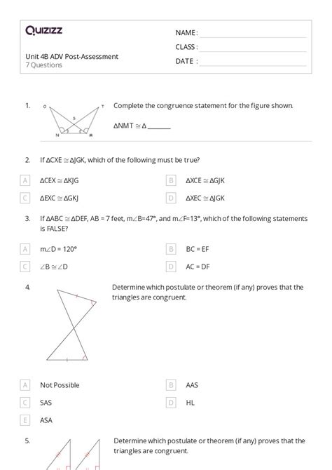 50 Congruent Triangles Sss Sas And Asa Worksheets For 12th Class On