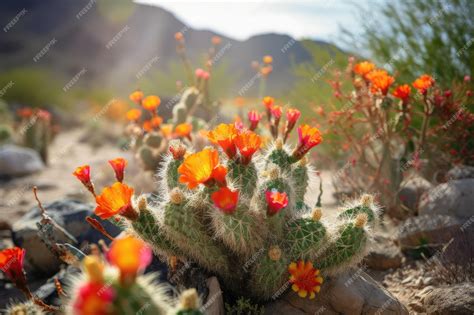 Premium AI Image | Cactus blooming with vibrant flowers in the desert ...