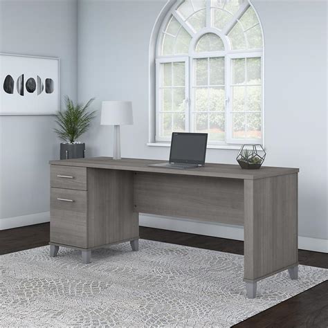 Somerset 72W Office Desk with Drawers in Platinum Gray - Engineered ...