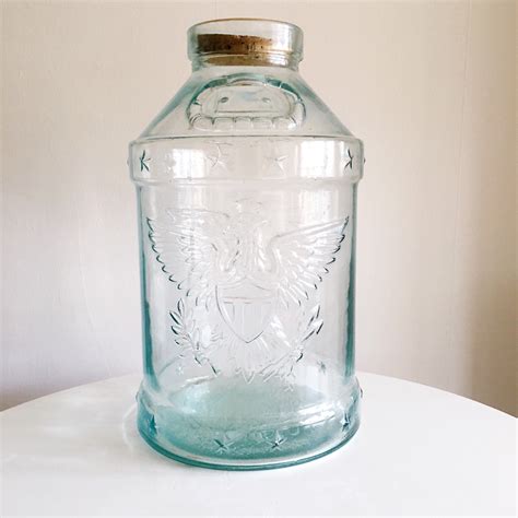 Vintage Large Glass American Eagle Pickle Jar With Cork Etsy Pickle Jars Heavy Glass Jar