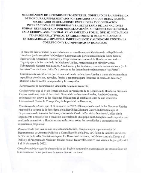 Este Es El Memor Ndum De Entendimiento Firmado Por El Gobierno Y La Onu