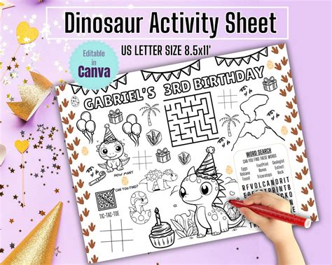 Dinosaur Birthday Party Activity Sheet Dinosaur Coloring Sheet