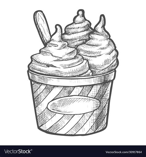 Sketch Soft Ice Cream In Paper Cup Frozen Dessert Vector Image