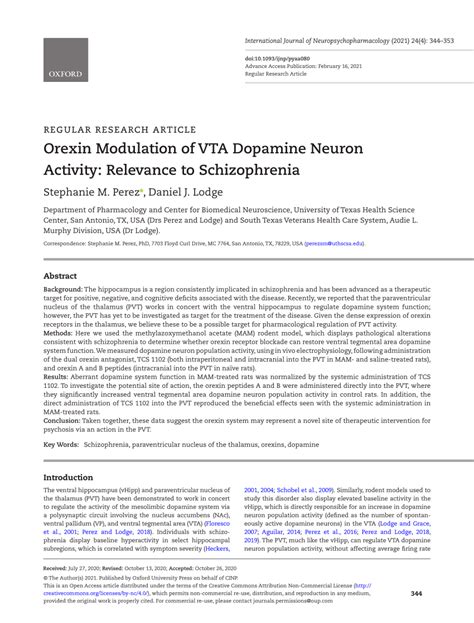 Pdf Orexin Modulation Of Vta Dopamine Neuron Activity Relevance To