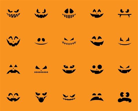 Conjunto De Miedo Cara Iconos Halloween Mal Cara Vector Premium