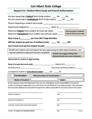 Fillable Online Carlalbert Student Work Study And Payroll Authorization