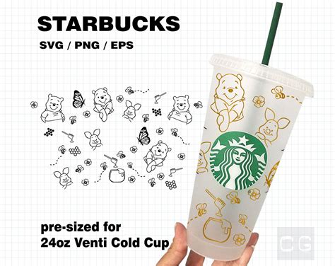 Winnie Starbucks Svg Cartoon Starbucks Wrap Svg Pooh Bear Etsy