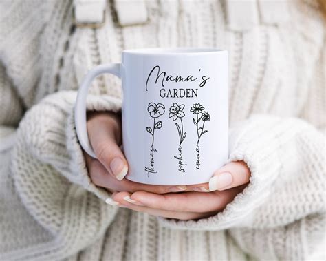 Custom Birth Flower Mug With Names Mamas Garden Personalized Birth