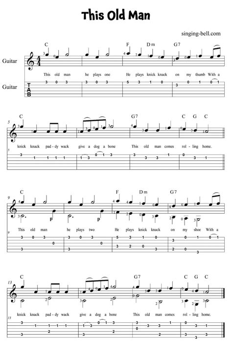 This Old Man Guitar Chords, Tabs, Sheet Music Printable PDF